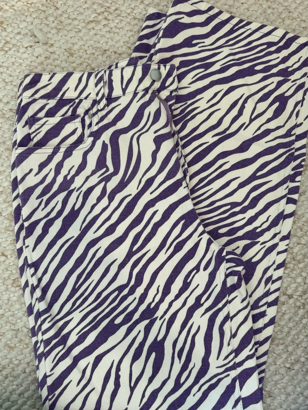 Mimosa Purple Zebra Print wide leg jeans for women